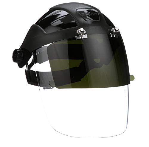 Sellstrom S32151 DP4 Multi-Purpose Black Crown and Clear Anti-Fog/Shade 5 IR Flip Front Window Faceshield with Ratchet Headgear - Eye Protection - Proindustrialequipment