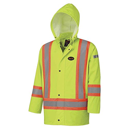 Pioneer V3520160-S FR Oil & Chemical Resistant Rain Jacket - Hi-Vis Lightweight, Yellow-Green, S - Clothing - Proindustrialequipment