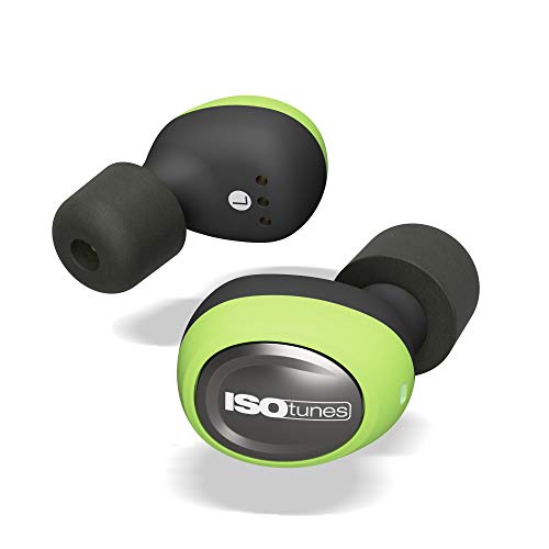 ISOtunes Free True Wireless Earplug Earbuds, 22 dB Noise Reduction Rating, 8 Hour Battery with 3 Case Charges, Noise Cancelling Mic, OSHA Compliant Bluetooth Hearing Protector (Safety Green)