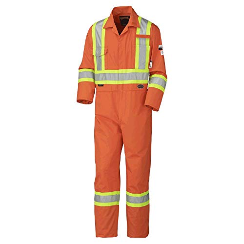 Pioneer CSA Action Back Flame Resistant ARC 2 Work Coverall, Hi Vis 100% Cotton, Elastic Waist, Orange, 40, V2520250-40 - Clothing - Proindustrialequipment