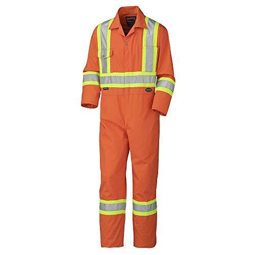 Pioneer CSA Action Back High Visibility Work Coverall With Elastic Waist & Adjustable Wrist, 7-Pocket, Tall Fit, Orange, 44, V202051T-44 - Clothing - Proindustrialequipment