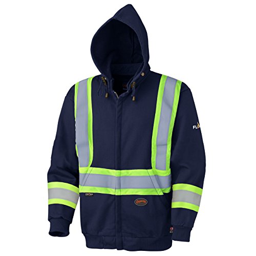 Pioneer V2590380-L Flame Resistant Safety Hoodie - Modacrylic Fleece ARC Rated Sweatshirt, Refl. Tape, Black, L - Clothing - Proindustrialequipment