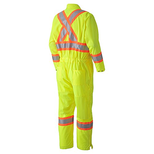 Pioneer CSA 28" Leg Zipper with Mesh Ventilation Panel High Visibility Traffic Coverall, 7-Pocket and Radio Clip Strap, Yellow/Green, L, V1070161-L - Clothing - Proindustrialequipment