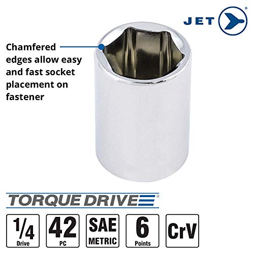 Jet 42-Piece 1/4-inch Drive SAE/Metric, 6 Point, Ratchet Wrench Chrome Socket Set, 600125 - Sockets and Tools Set - Proindustrialequipment