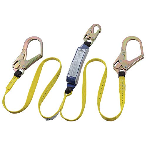 PeakWorks CSA 6' (1.8 m) Shock Pack - Snap & Form Hooks - Twin Leg 100% Tie Off - E6 Shock Absorbing Fall Arrest Lanyard Connector, 1" Webbing, V8104426 - Fall Protection - Proindustrialequipment