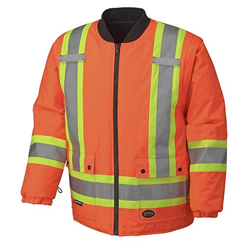 Pioneer V1120150-2XL Hi-Viz Waterproof 6-in-1 Safety Parka Jacket, 2 Large Cargo Pockets, Orange, 2XL - Clothing - Proindustrialequipment