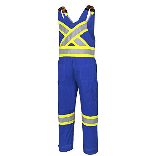 Pioneer FR 7-Pocket Overall Bib Work Pants, Premium Cotton & Nylon Blend, Reflective Stripes, Blue, 5XL, V2540450-5XL - Clothing - Proindustrialequipment