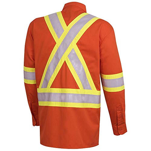 Pioneer Flame Resistant Adjustable Wrist Button-Down Safety Shirt, Cotton-Nylon Blend, Orange, M, V2540460-M - Clothing - Proindustrialequipment