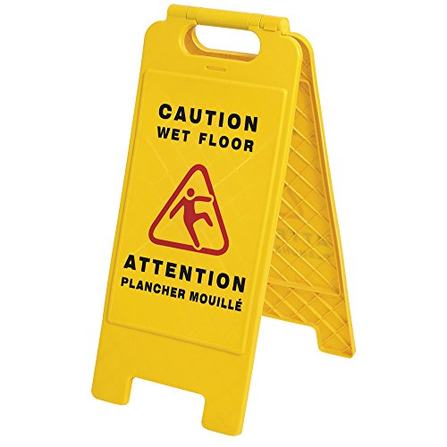 Pioneer V6300160-O/S Bilingual Janitorial Floor Sign,"Caution Wet Floor/Attention Plancher MOUILLÉ" Yellow, 29' X 12' - Work Site and Traffic Safety - Proindustrialequipment
