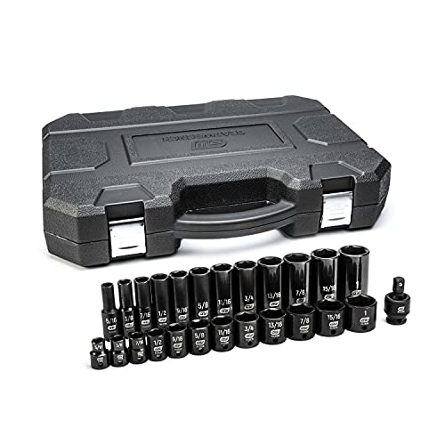 GearWrench 25 Pc. 3/8" Drive 6 Point Standard & Deep Impact SAE Socket Set - 84919N, Black