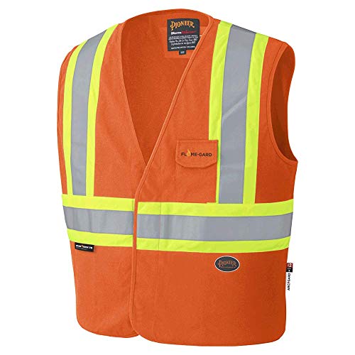 Pioneer Flame Resistant (FR) Hi Vis Cotton Work Safety Vest, Phone Pocket, Orange, 5XL, V2510150-5XL - Clothing - Proindustrialequipment