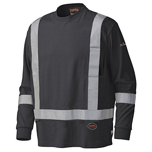 Pioneer Flame Resistant Cotton Long Sleeve High Visibility Safety Work Shirt, Black, L, V2580470-L - Clothing - Proindustrialequipment