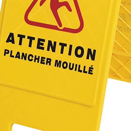 Pioneer V6300160-O/S Bilingual Janitorial Floor Sign,"Caution Wet Floor/Attention Plancher MOUILLÉ" Yellow, 29' X 12' - Work Site and Traffic Safety - Proindustrialequipment