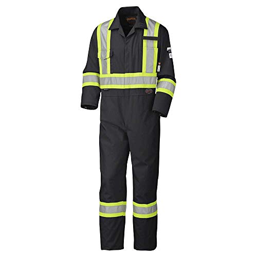 Pioneer CSA Action Back Flame Resistant ARC 2 Reflective Work Coverall, 100% Cotton, Elastic Waist, Tall Fit, Black, 58, V252027T-58 - Clothing - Proindustrialequipment