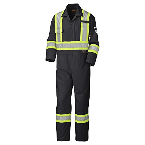 Pioneer CSA Action Back Flame Resistant ARC 2 Reflective Work Coverall, 100% Cotton, Elastic Waist, Black, 56, V2520270-56 - Clothing - Proindustrialequipment