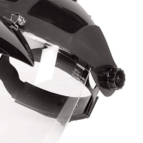 Sellstrom S32181 DP4 Multi-Purpose Black Crown and Clear Anti-Fog/Shade 8 IR Flip Front Window Faceshield with Ratchet Headgear - Eye Protection - Proindustrialequipment