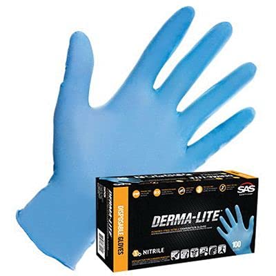 SAS Safety 6606 Derma-Lite Lightly Powdered Disposable Nitrile 5 Mil Gloves, ...