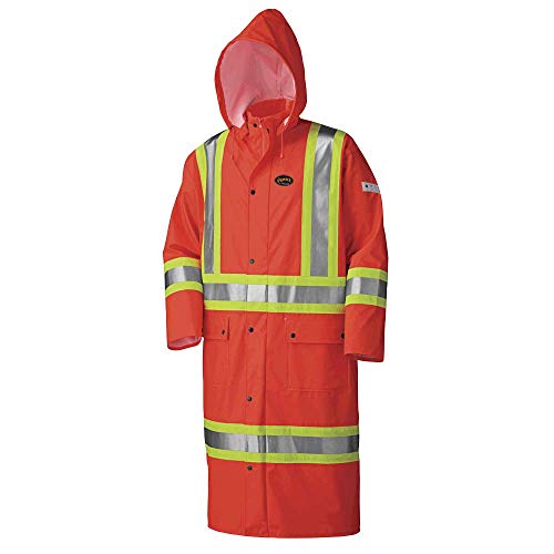 Pioneer V3520350-S FR Oil & Chemical Resistant Long Rain Coat - Hi-Vis Lightweight, Orange, S - Clothing - Proindustrialequipment