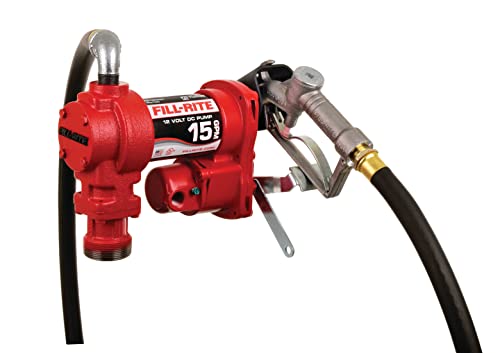 Fill-Rite FR1210G Fuel Transfer Pump, Telescoping Suction Pipe, 12-Feet Delivery Hose, Manual Release Nozzle-12V, 15 GPM