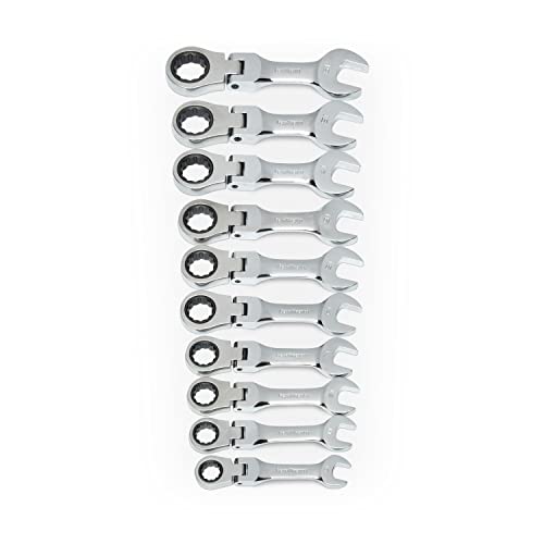 GearWrench 9550 Juego de llaves de trinquete combinadas de cabeza flexible rechoncha métricas, 10 piezas