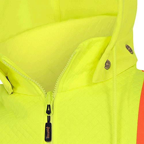 Pioneer Front Zipper Diamond Jacquard High Visibility Safety Hoodies, Comfortable Cotton Inner Layer and Radio Clip Strap, Yellow/Green, 2XL, V1060760-2XL - Clothing - Proindustrialequipment