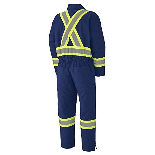 Pioneer Winter Heavy-Duty High Visibility Insulated Work Coverall, Quilted Cotton Duck Canvas, Hip-to-Ankle Zipper, Navy Blue, L, V206098A-L - Clothing - Proindustrialequipment