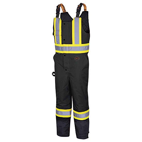 Pioneer V1120870-2XL Insulated Waterproof Work Overall - Easy Boot Access, Hi-Vis Bib Pants, Men, Black, 2XL - Clothing - Proindustrialequipment