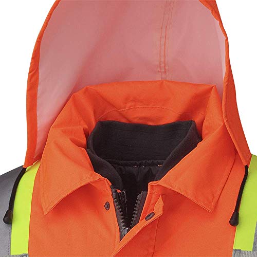 Pioneer V1120150-2XL Hi-Viz Waterproof 6-in-1 Safety Parka Jacket, 2 Large Cargo Pockets, Orange, 2XL - Clothing - Proindustrialequipment