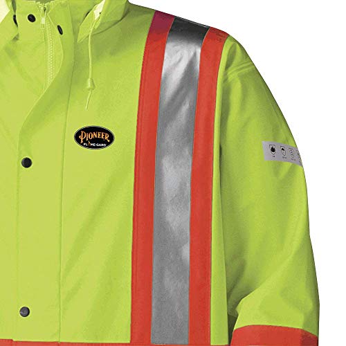 Pioneer V3520360-XL FR Oil & Chemical Resistant Long Rain Coat - Hi-Vis Lightweight, Yellow-Green, XL - Clothing - Proindustrialequipment