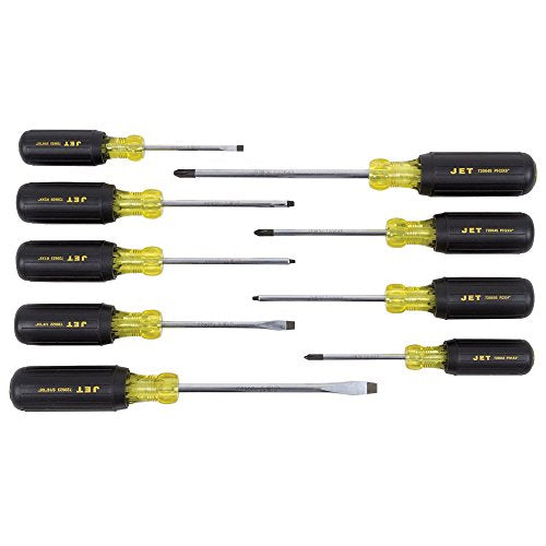 Jet Screwdriver Tool Repair Kit – Set of 9 - Multi Sizes for All Screw Head Types with Cushion Grip, Increased Torque, Impact Resistant - Screw Drivers and Sets - Proindustrialequipment