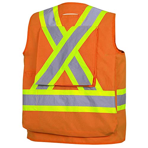 Pioneer Heavy-Duty Hi Vis Surveyor Safety Vest, 12 Pockets, Radio Strap, Orange, 4XL, V1010350-4XL - Clothing - Proindustrialequipment