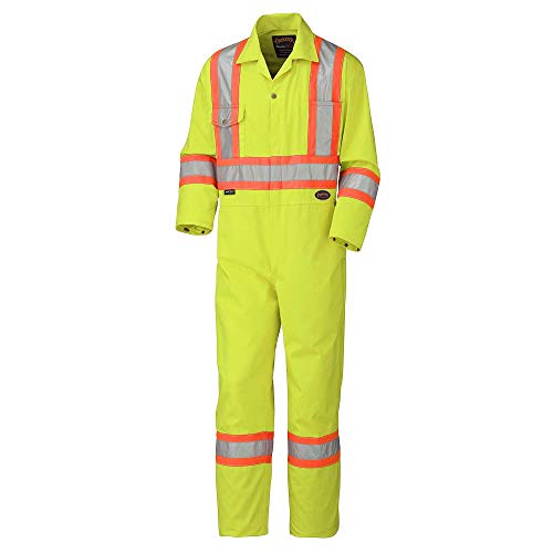 Pioneer 7-Pocket CSA High Visibility Safety Work Coverall, Action Back and Elastic Waist, Tall Fit, Yellow/Green, 46, V202056T-46 - Clothing - Proindustrialequipment