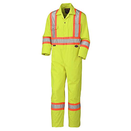 Pioneer 7-Pocket CSA High Visibility Safety Work Coverall, Action Back and Elastic Waist, Tall Fit, Yellow/Green, 54, V202056T-54 - Clothing - Proindustrialequipment