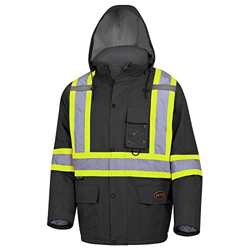 Pioneer Waterproof CSA High-Visibility Winter Safety Parka, 28º C Insulation, Multi-Pockets & Lightweight, Black, 2XL, V1150170-2XL - Clothing - Proindustrialequipment