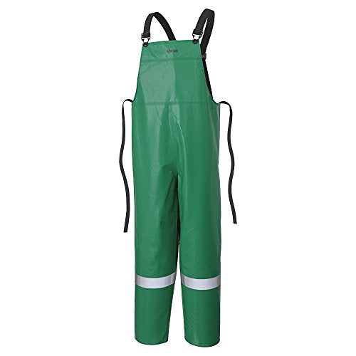 Pioneer V2241020-XS Chemical Resistant Safety Bib Pants - Loose Fit - FR PVC/Polyester - Refl Stripes, Green, XS - Clothing - Proindustrialequipment