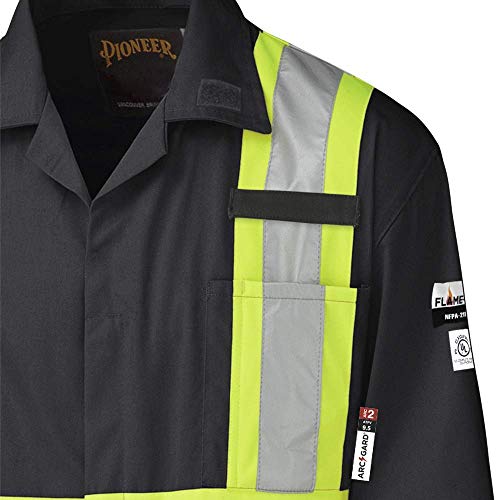 Pioneer CSA Action Back Flame Resistant ARC 2 Reflective Work Coverall, 100% Cotton, Elastic Waist, Tall Fit, Black, 40, V252027T-40 - Clothing - Proindustrialequipment