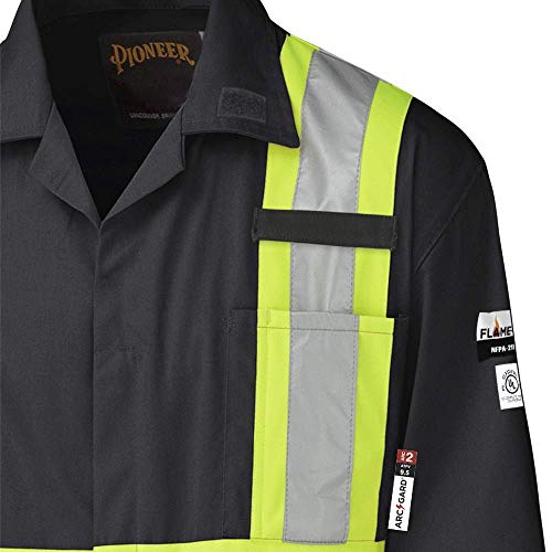 Pioneer CSA Action Back Flame Resistant ARC 2 Reflective Work Coverall, 100% Cotton, Elastic Waist, Black, 60, V2520270-60 - Clothing - Proindustrialequipment