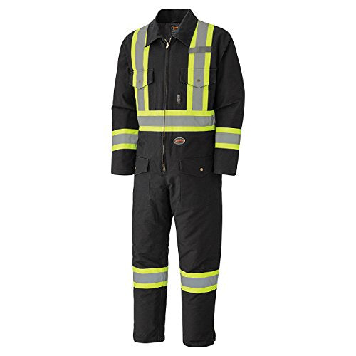 Pioneer Winter Heavy-Duty High Visibility Insulated Work Coverall, Quilted Cotton Duck Canvas, Hip-to-Ankle Zipper, Black, L, V206097A-L - Clothing - Proindustrialequipment