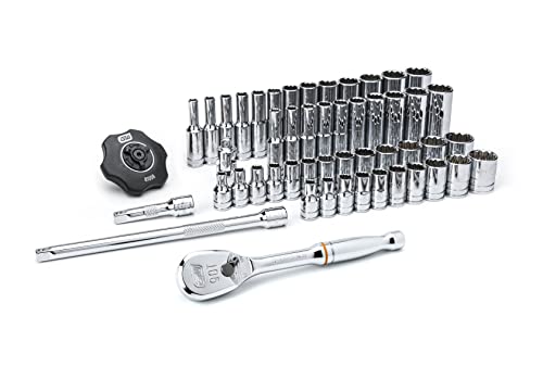 GearWrench 80301 Juego de dados de 12 puntas y cuadro de 1/4 de pulgada, 51 piezas