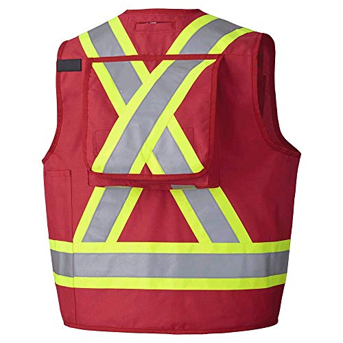 Pioneer CSA Heavy-Duty Reflective Surveyor Work Safety Vest, Radio Pocket and Pen Slots, Red, L, V1010510-L - Clothing - Proindustrialequipment