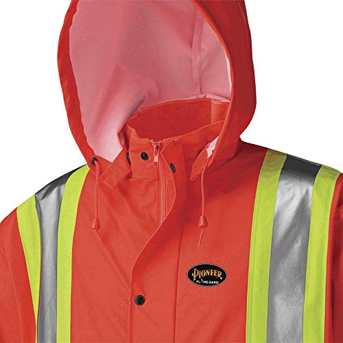 Pioneer V3520350-L FR Oil & Chemical Resistant Long Rain Coat - Hi-Vis Lightweight, Orange, L - Clothing - Proindustrialequipment