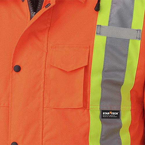 Pioneer V1120150-2XL Hi-Viz Waterproof 6-in-1 Safety Parka Jacket, 2 Large Cargo Pockets, Orange, 2XL - Clothing - Proindustrialequipment