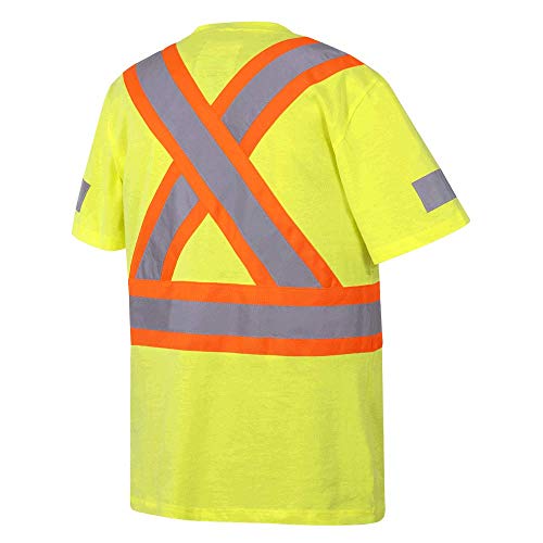 Pioneer 100% Cotton High Visibility T-Shirt, Startech Reflective Tape, Yellow/Green, L, V1050560-L - Clothing - Proindustrialequipment