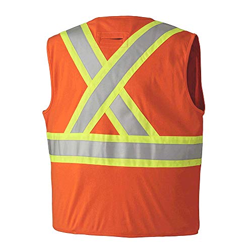 Pioneer Flame Resistant (FR) Hi Vis Cotton Work Safety Vest, Phone Pocket, Orange, 5XL, V2510150-5XL - Clothing - Proindustrialequipment