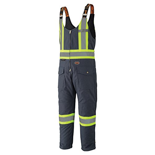 Pioneer Heavy-Duty Insulated Overall Bib Work Pants, Hip-to-Ankle Zipper, 4 Pockets, Reflective Stripe, Blue, 2XL, V2060580-2XL - Clothing - Proindustrialequipment