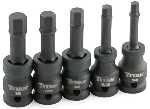 Titan 42925 Jeu de douilles hexagonales à impact SAE à noyau de torsion 1/2" (5 pièces)