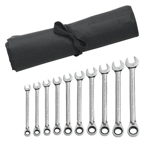 GearWrench 9601R Jeu de 10 clés mixtes à cliquet réversibles métriques – Rouleau de clés