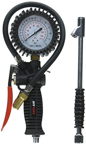 EXELAIR EX536KIT 3-in-1 Professional Analog Pistol Grip Tire Inflator/Deflator Gauge Kit - 16" Hose, Easy-Clip Chuck, Dual Foot Chuck, and Bonus Venturi Tip - 175 PSI