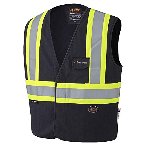 Pioneer Flame Resistant (FR) Hi Vis Cotton Work Safety Vest, Phone Pocket, Black, 2XL, V2510170-2XL - Clothing - Proindustrialequipment