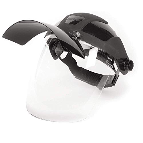Sellstrom S32181 DP4 Multi-Purpose Black Crown and Clear Anti-Fog/Shade 8 IR Flip Front Window Faceshield with Ratchet Headgear - Eye Protection - Proindustrialequipment